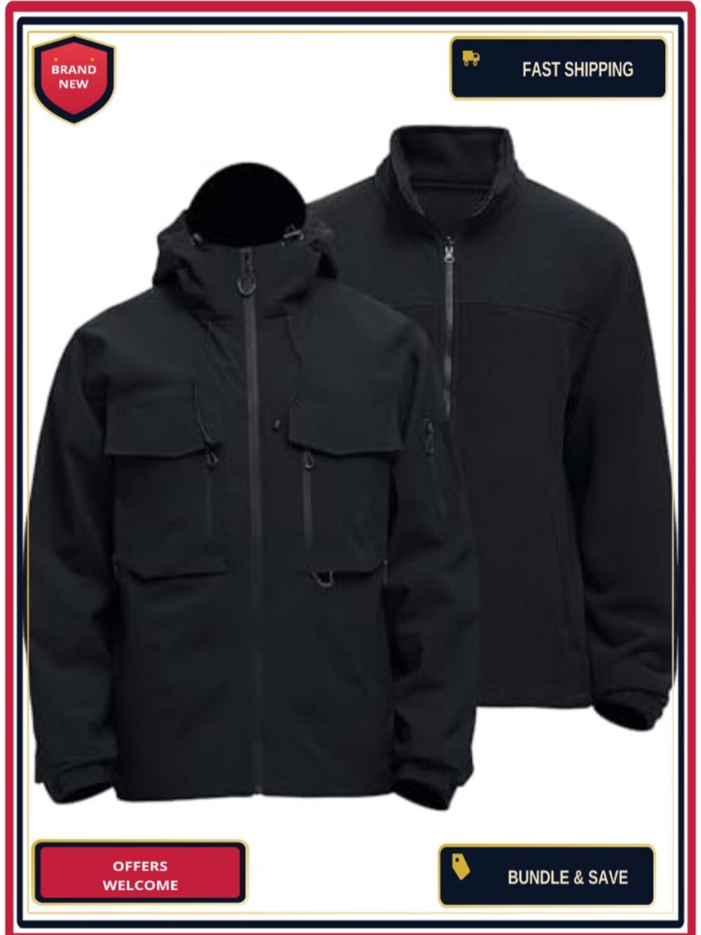 Men's 3-in-1 Waterproof Winter Ski Jacket Warm Fleece Lined Hooded Rain Coat